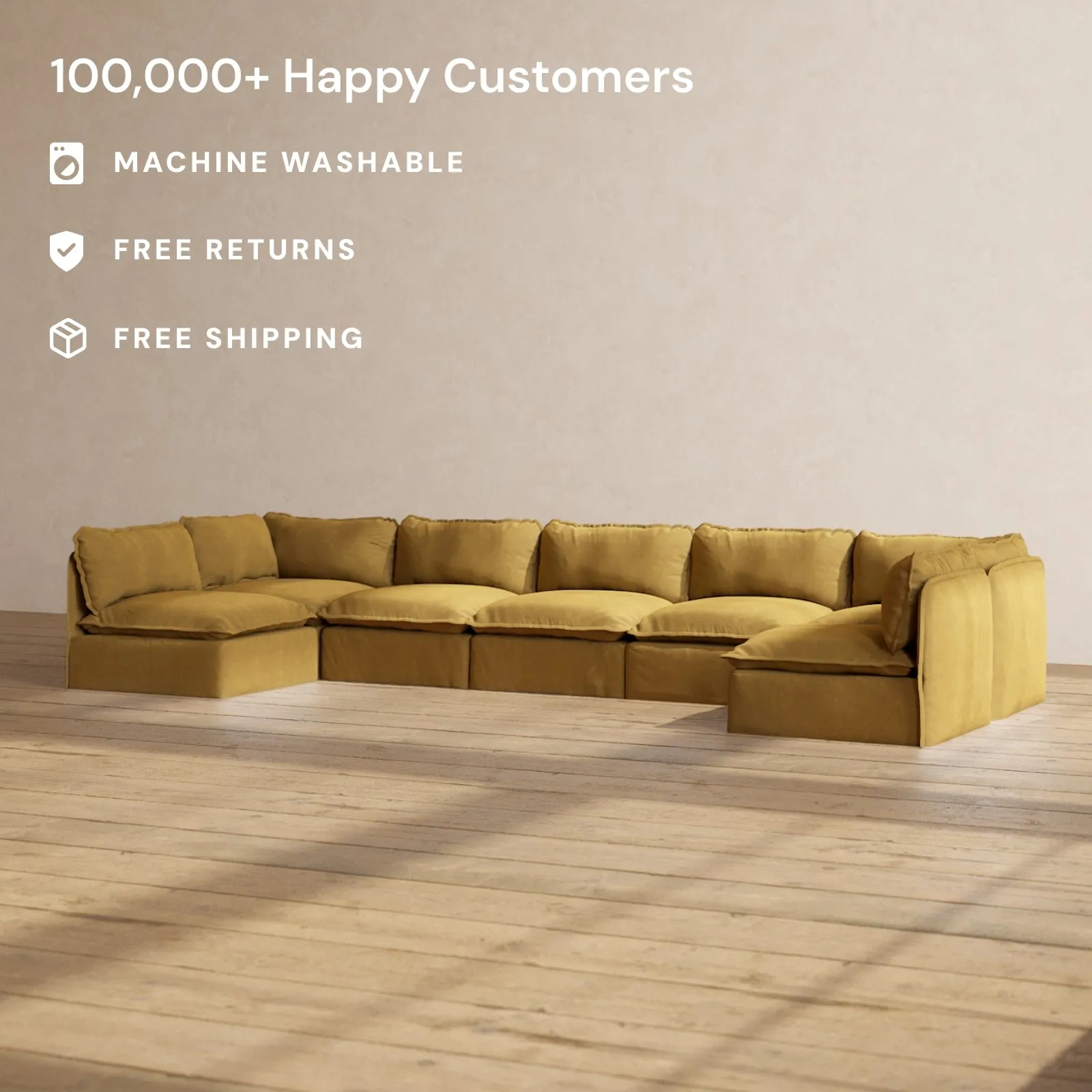 Slipcover Only - Modular Performance 7-Seater Open-Ends U-Sectional | Luxury Velvet in Toffee