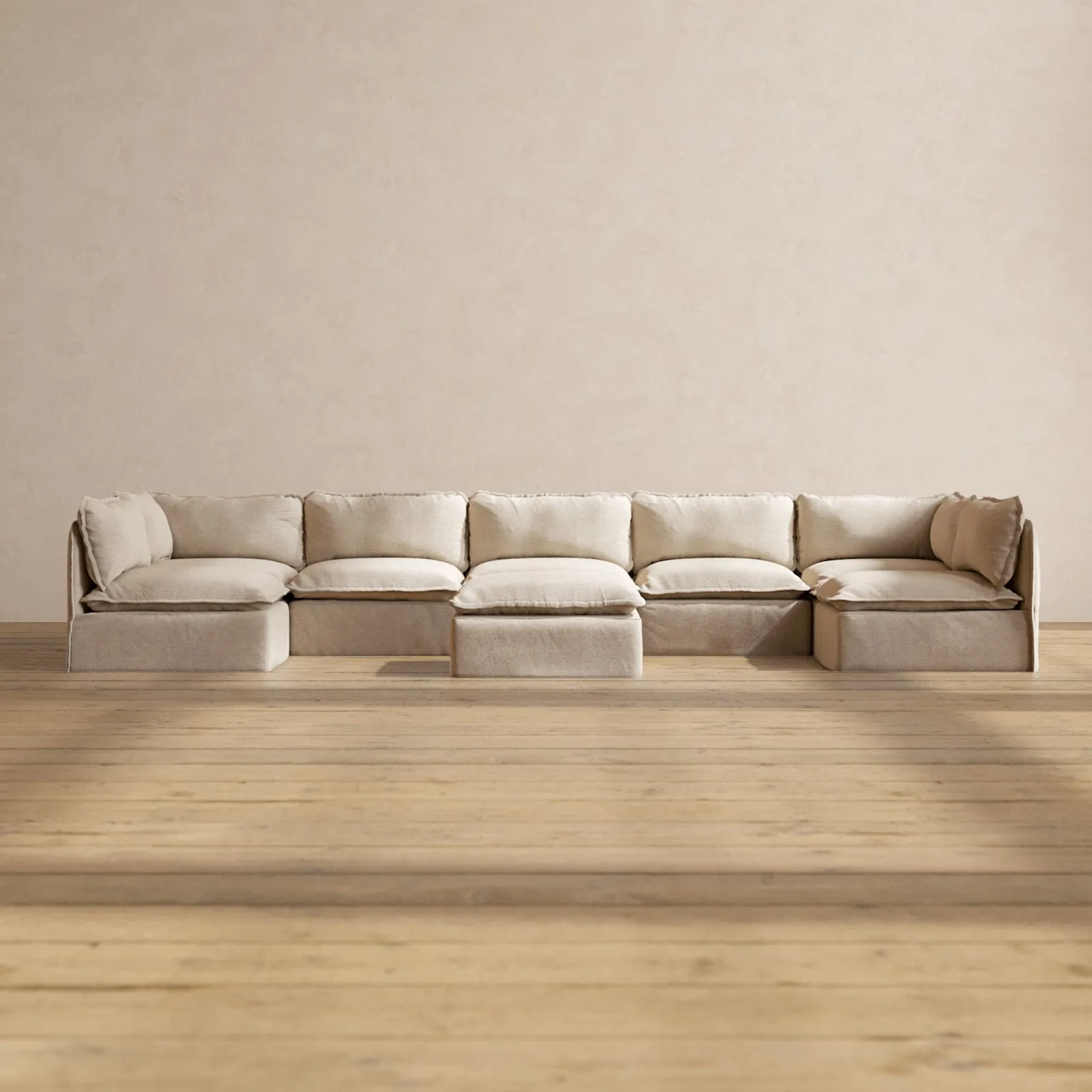 Slipcover Only - Modular Performance 7-Seater Open-Ends U-Sectional   Ottoman | Blended Weave in Oat