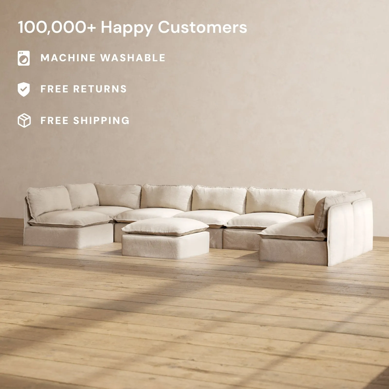 Slipcover Only - Modular Performance 7-Seater Open-Ends U-Sectional   Ottoman | Blended Weave in Oat
