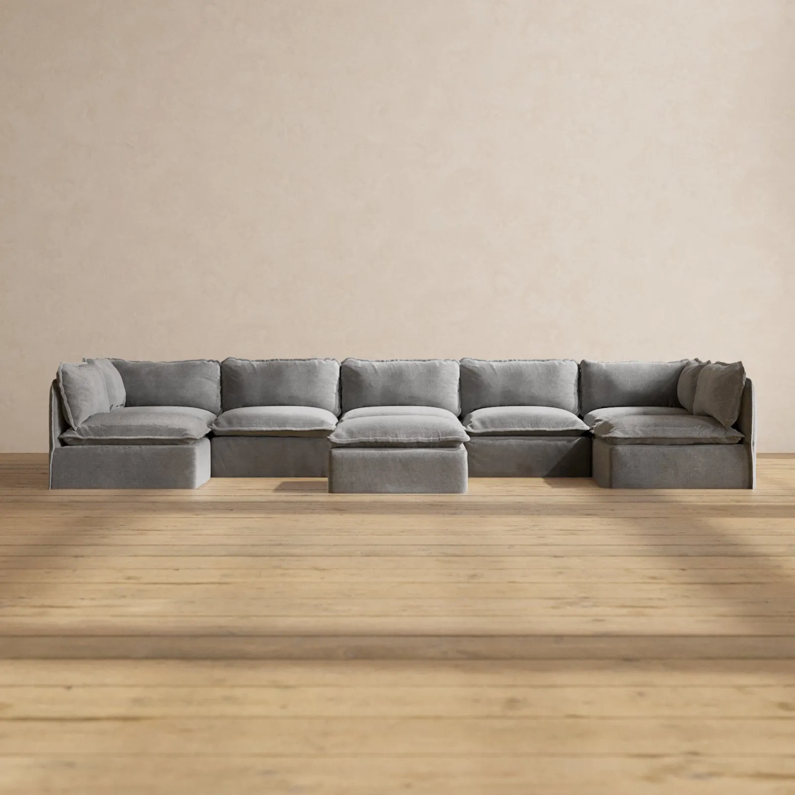 Slipcover Only - Modular Performance 7-Seater Open-Ends U-Sectional   Ottoman | Plush Weave in Ash