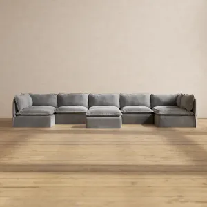Slipcover Only - Modular Performance 7-Seater Open-Ends U-Sectional   Ottoman | Plush Weave in Ash