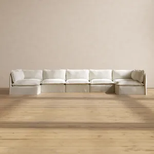 Slipcover Only - Modular Performance 7-Seater Open-Ends U-Sectional | Plush Weave in Eggshell