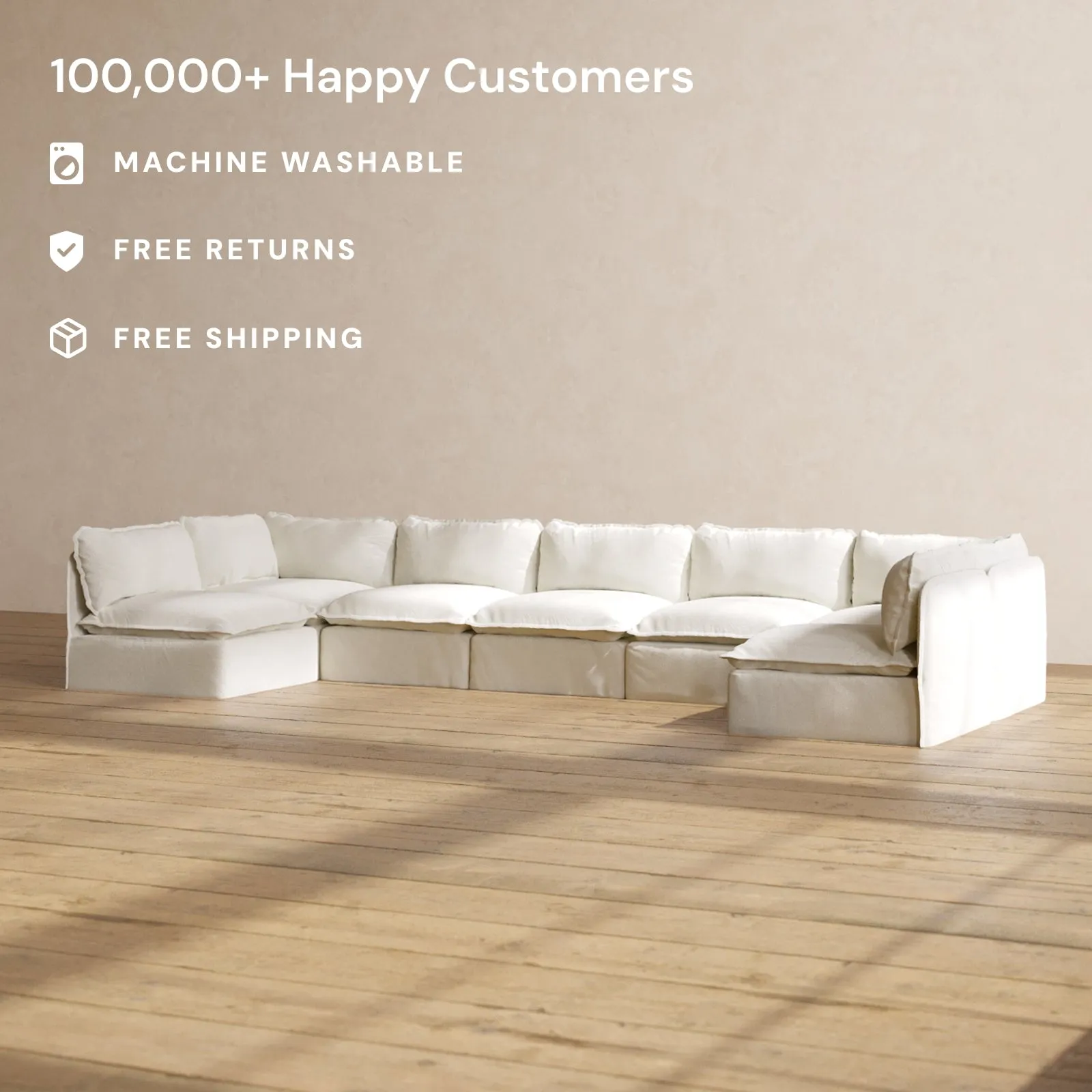 Slipcover Only - Modular Performance 7-Seater Open-Ends U-Sectional | Plush Weave in Eggshell