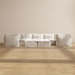 Slipcover Only - Modular Performance 7-Seater U-Sectional   Bench Ottoman | Blended Weave in Flour