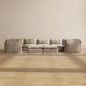 Slipcover Only - Modular Performance 7-Seater U-Sectional   Bench Ottoman | Luxury Velvet in Dune
