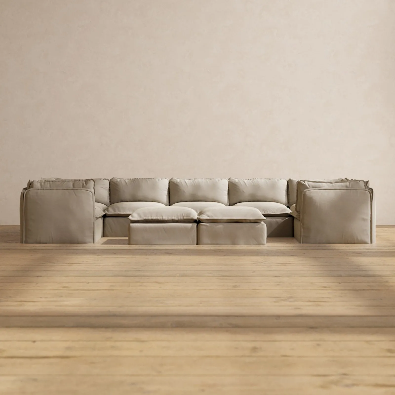 Slipcover Only - Modular Performance 7-Seater U-Sectional   Bench Ottoman | Luxury Velvet in Dune