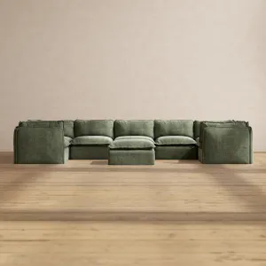 Slipcover Only - Modular Performance 7-Seater U-Sectional   Ottoman | Heirloom Velvet in Willow