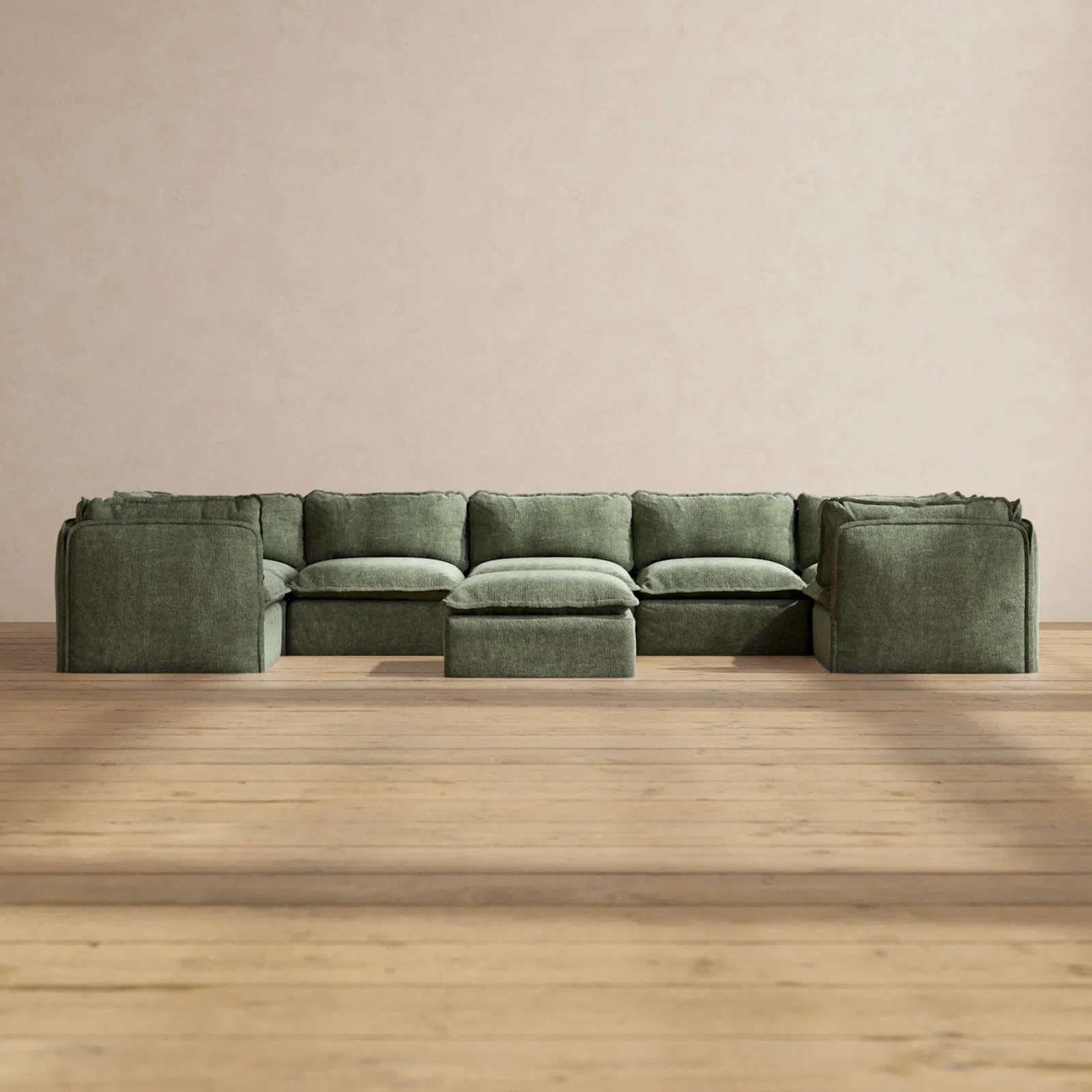 Slipcover Only - Modular Performance 7-Seater U-Sectional   Ottoman | Heirloom Velvet in Willow