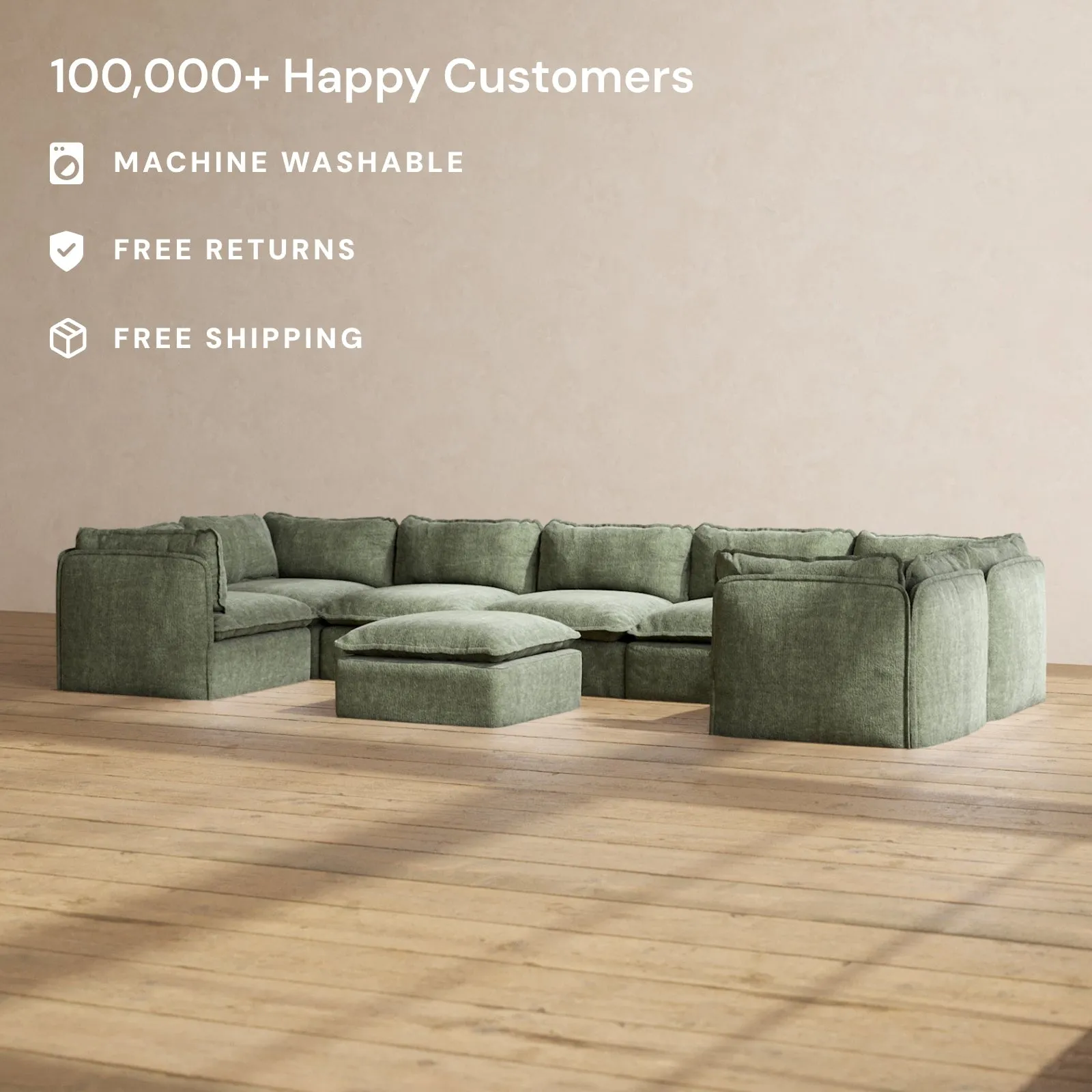 Slipcover Only - Modular Performance 7-Seater U-Sectional   Ottoman | Heirloom Velvet in Willow