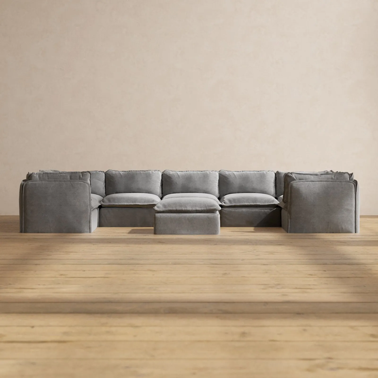 Slipcover Only - Modular Performance 7-Seater U-Sectional   Ottoman | Plush Weave in Ash