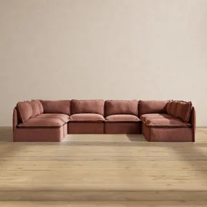 Slipcover Only - Modular Performance 8-Seater Open-Ends U-Sectional | Heirloom Velvet in Chestnut