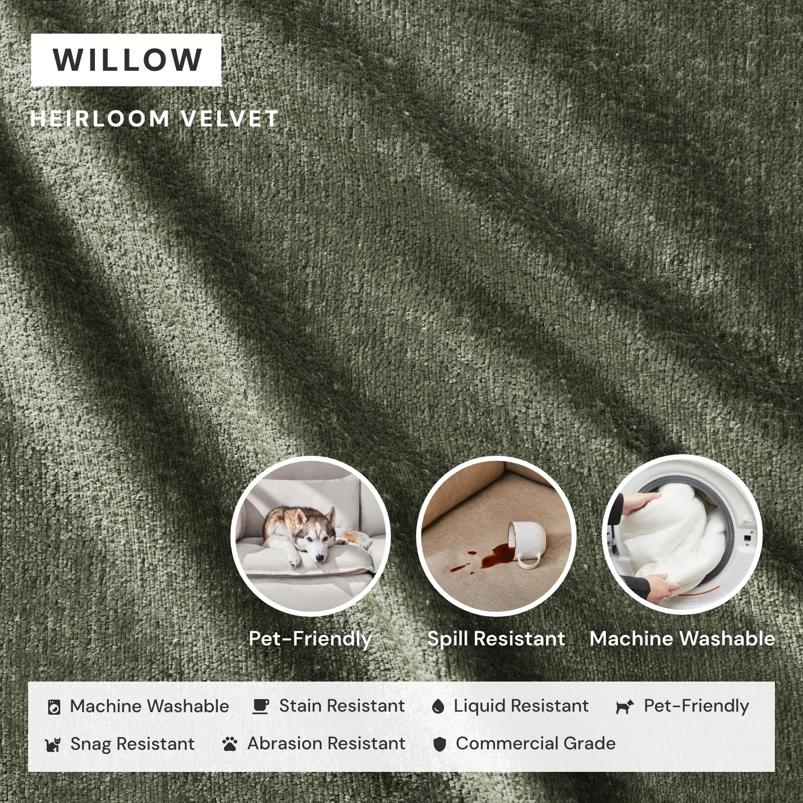 Slipcover Only - Modular Performance 8-Seater Open-Ends U-Sectional | Heirloom Velvet in Willow
