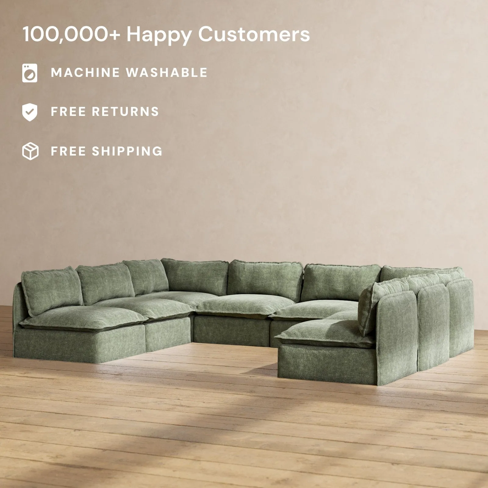 Slipcover Only - Modular Performance 8-Seater Open-Ends U-Sectional | Heirloom Velvet in Willow