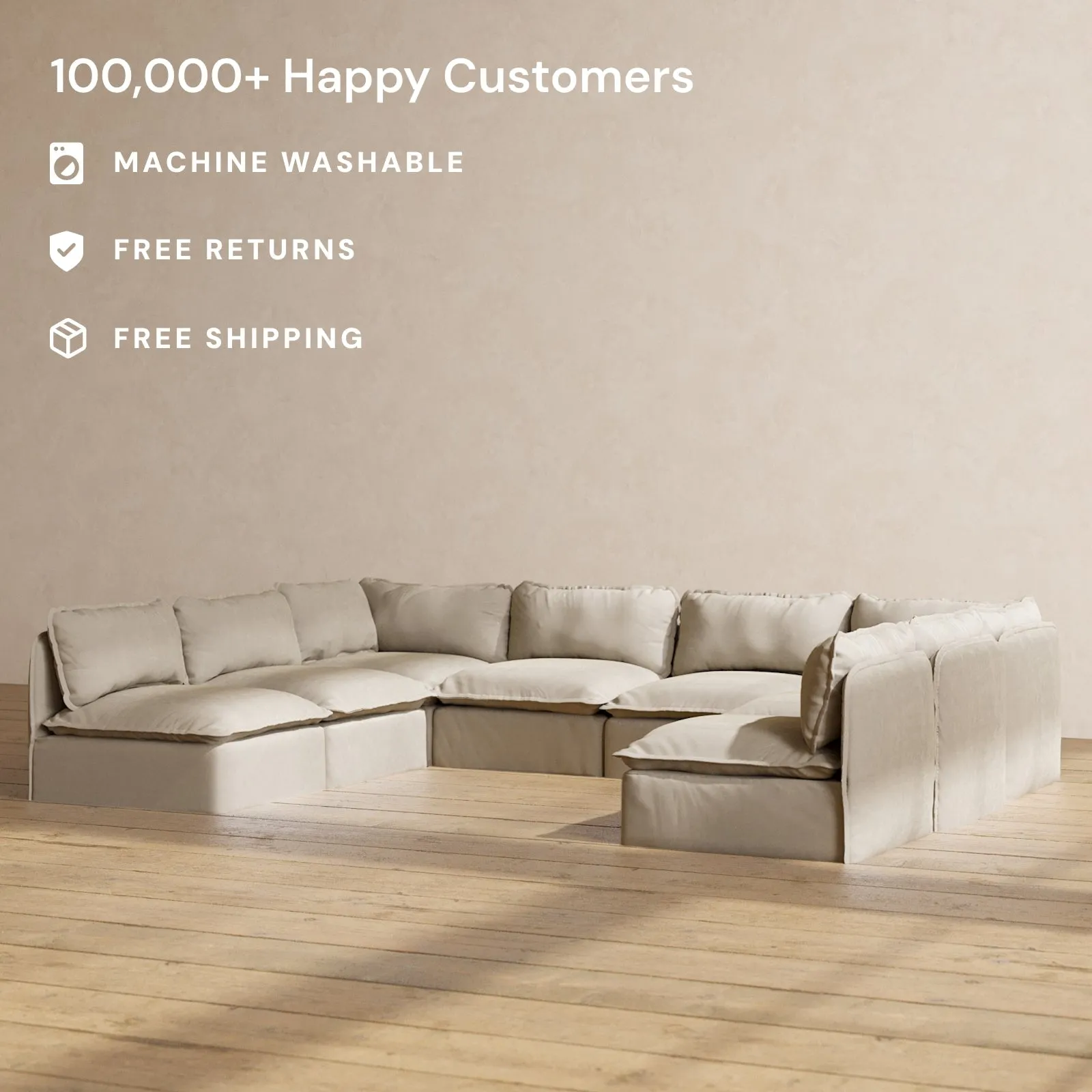 Slipcover Only - Modular Performance 8-Seater Open-Ends U-Sectional | Luxury Velvet in Dune