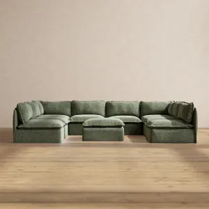 Slipcover Only - Modular Performance 8-Seater Open-Ends U-Sectional   Ottoman | Heirloom Velvet in Willow