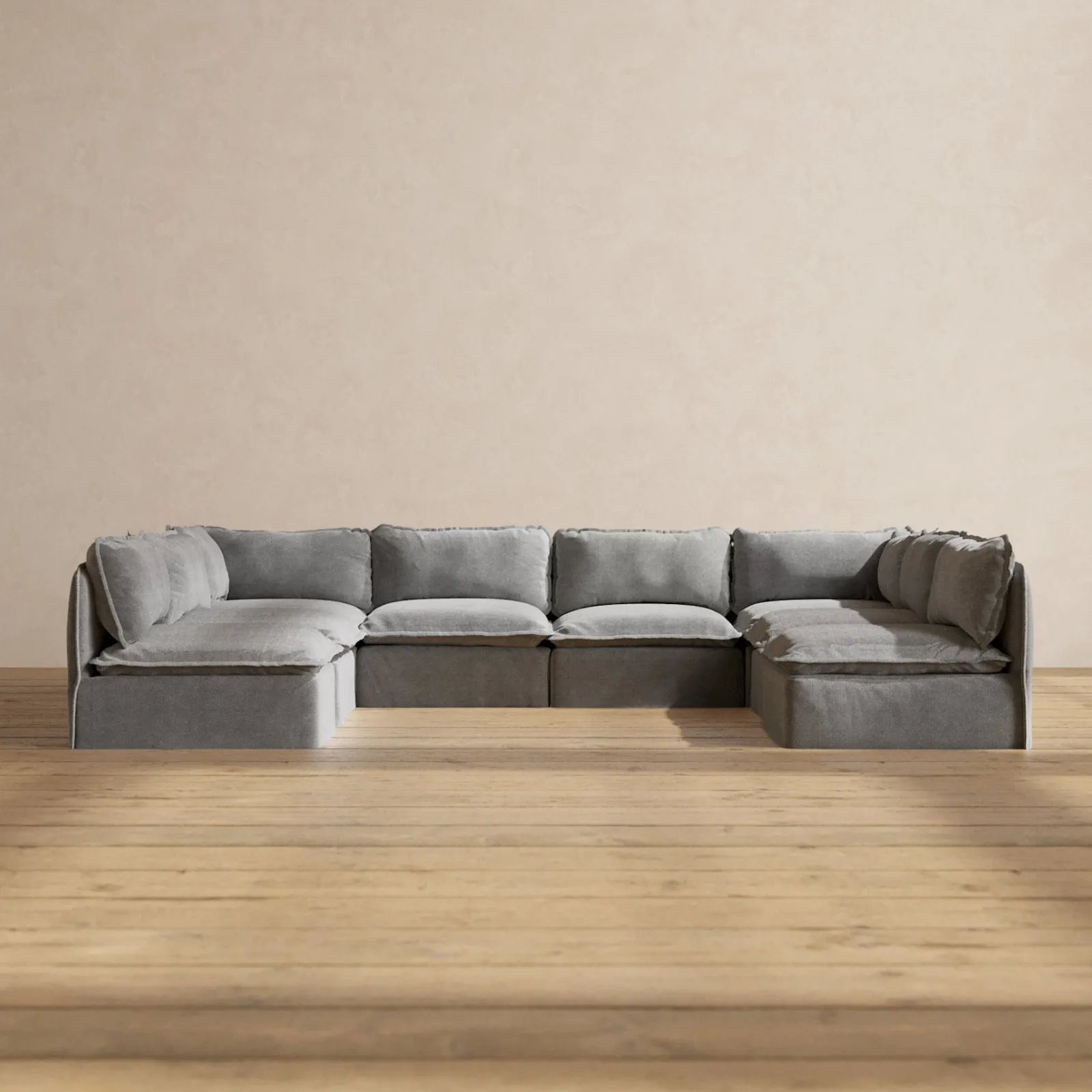 Slipcover Only - Modular Performance 8-Seater Open-Ends U-Sectional | Plush Weave in Ash