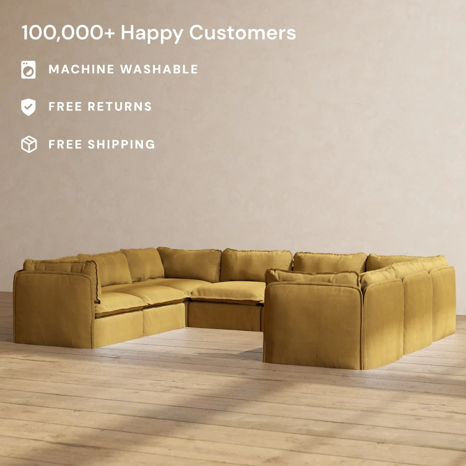 Slipcover Only - Modular Performance 8-Seater U-Sectional | Luxury Velvet in Toffee