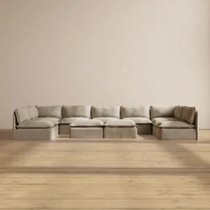 Slipcover Only - Modular Performance 9-Seater Open-Ends U-Sectional   Bench Ottoman | Luxury Velvet in Dune