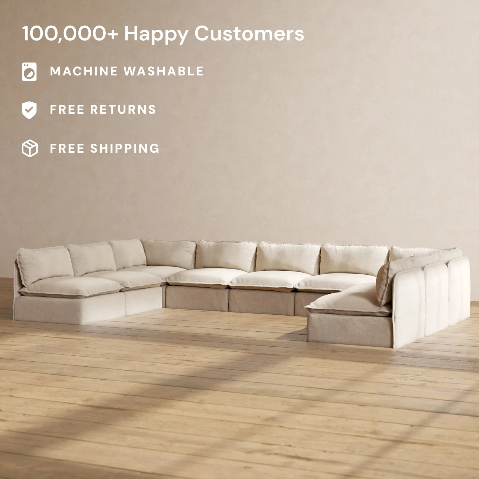 Slipcover Only - Modular Performance 9-Seater Open-Ends U-Sectional | Blended Weave in Oat