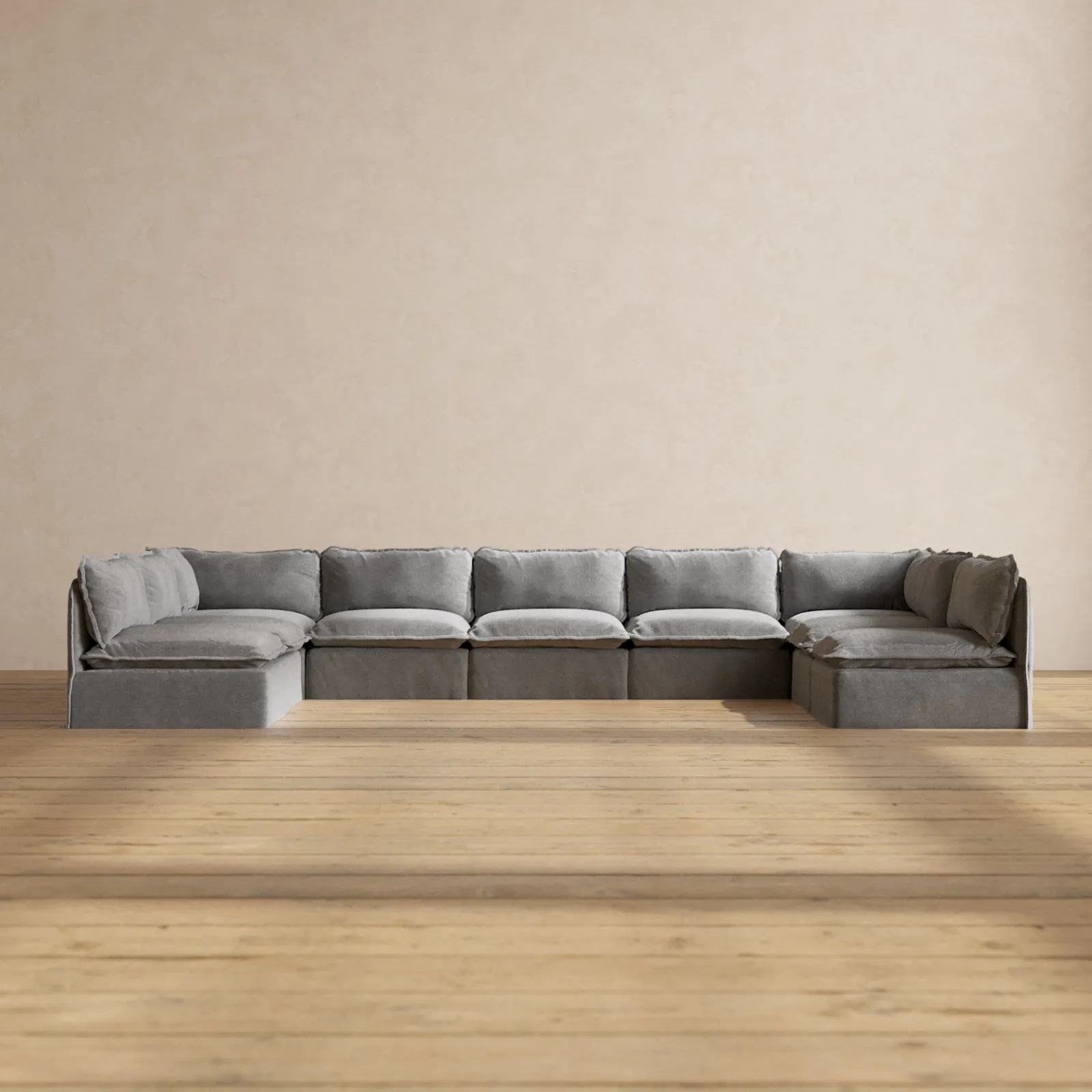 Slipcover Only - Modular Performance 9-Seater Open-Ends U-Sectional | Plush Weave in Ash