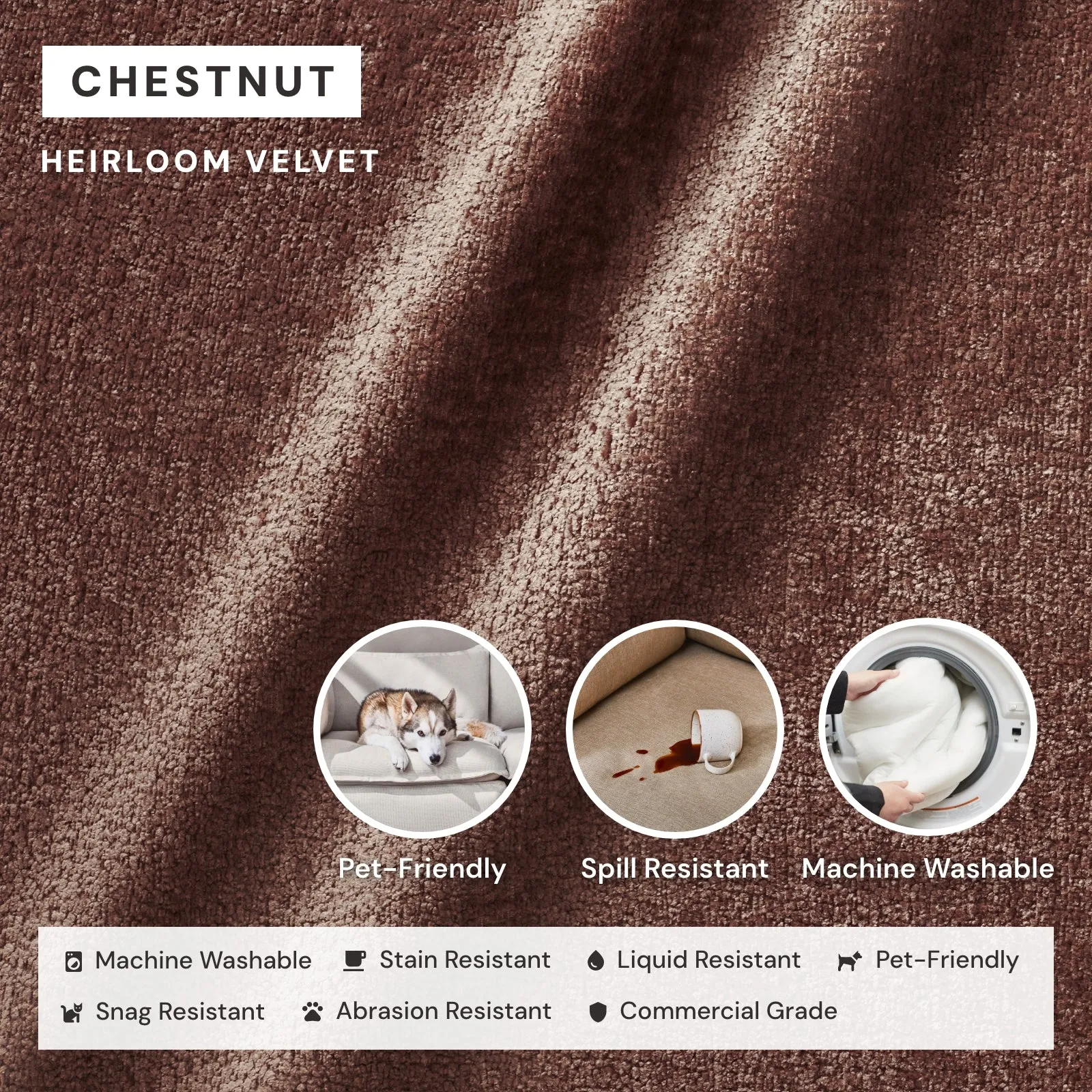 Slipcover Only - Modular Performance 9-Seater U-Sectional   Bench Ottoman | Heirloom Velvet in Chestnut