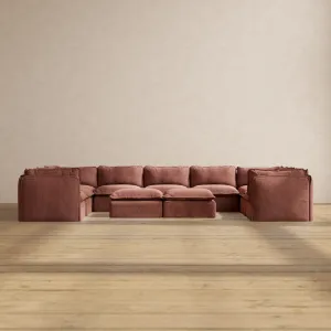 Slipcover Only - Modular Performance 9-Seater U-Sectional   Bench Ottoman | Heirloom Velvet in Chestnut