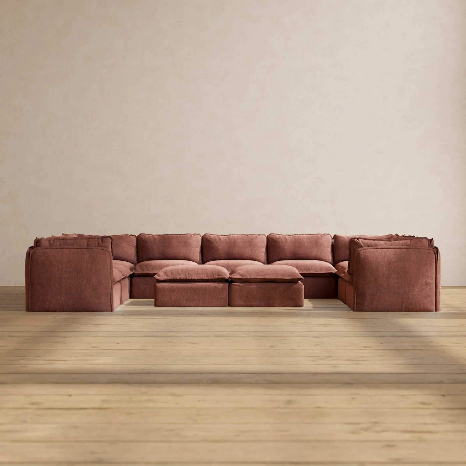 Slipcover Only - Modular Performance 9-Seater U-Sectional   Bench Ottoman | Heirloom Velvet in Chestnut