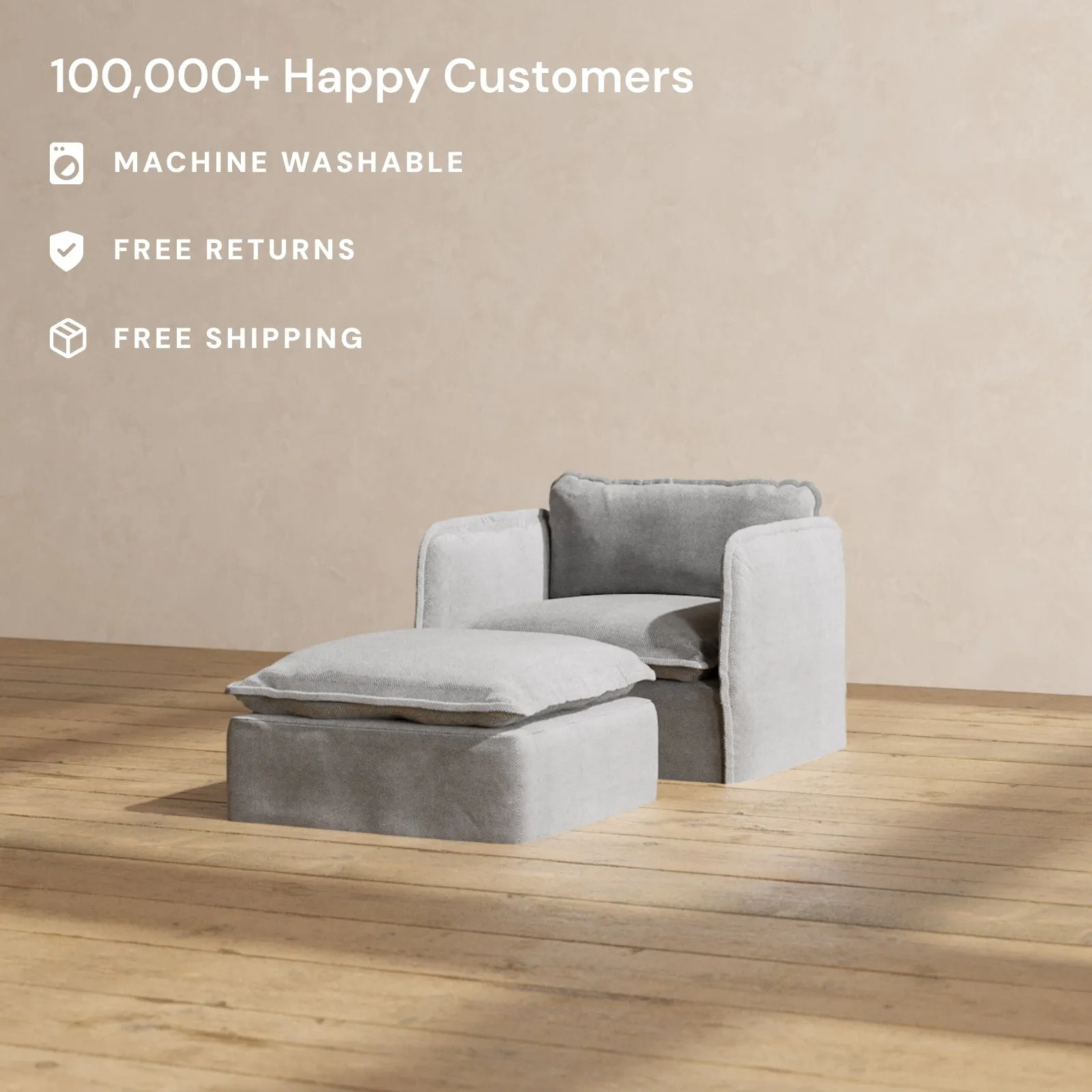 Slipcover Only - Modular Performance Armchair & Ottoman | Plush Weave in Ash