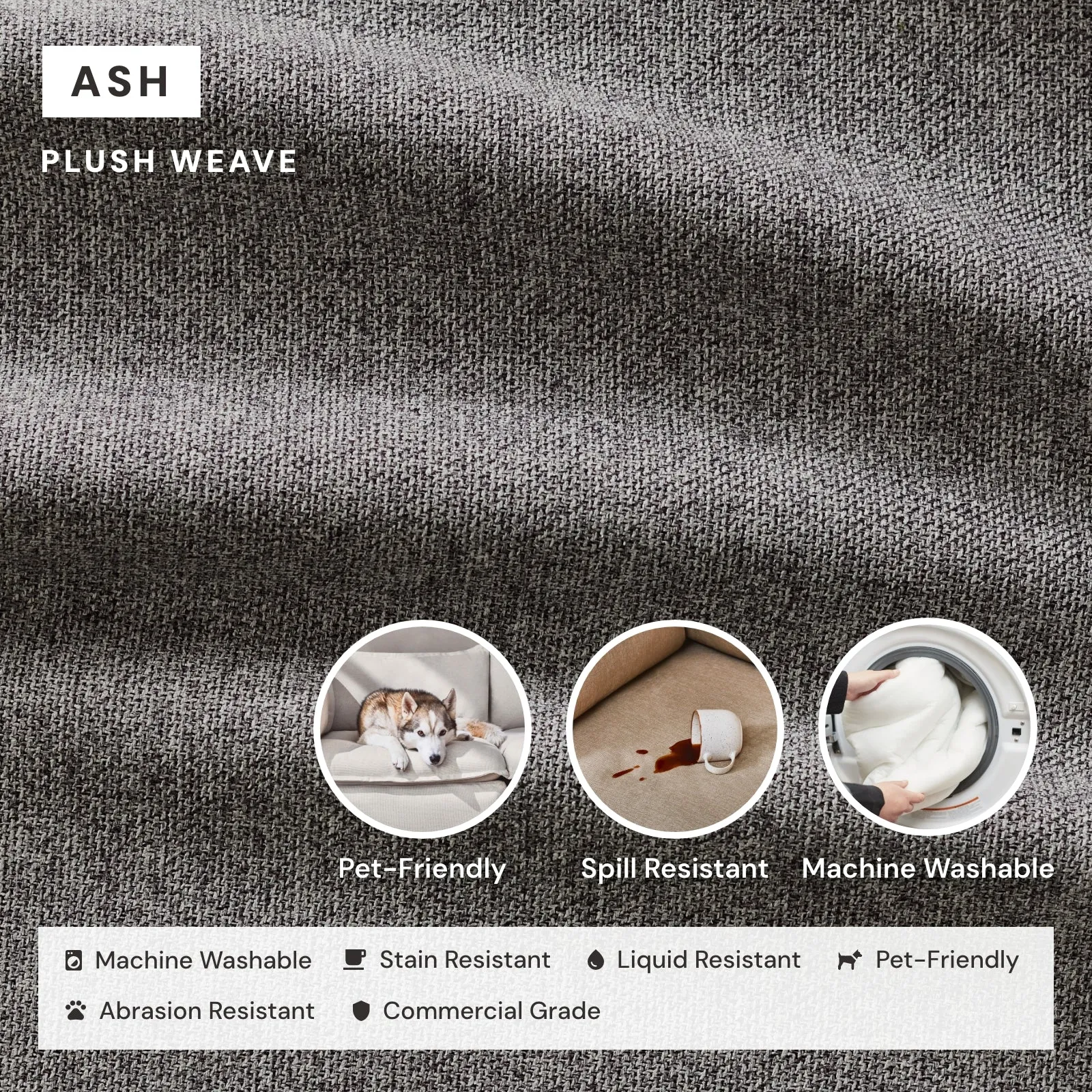 Slipcover Only - Modular Performance Armchair & Ottoman | Plush Weave in Ash