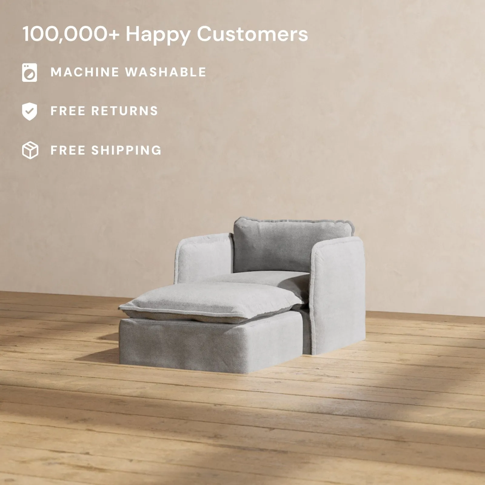Slipcover Only - Modular Performance Chaise Armchair | Plush Weave in Ash