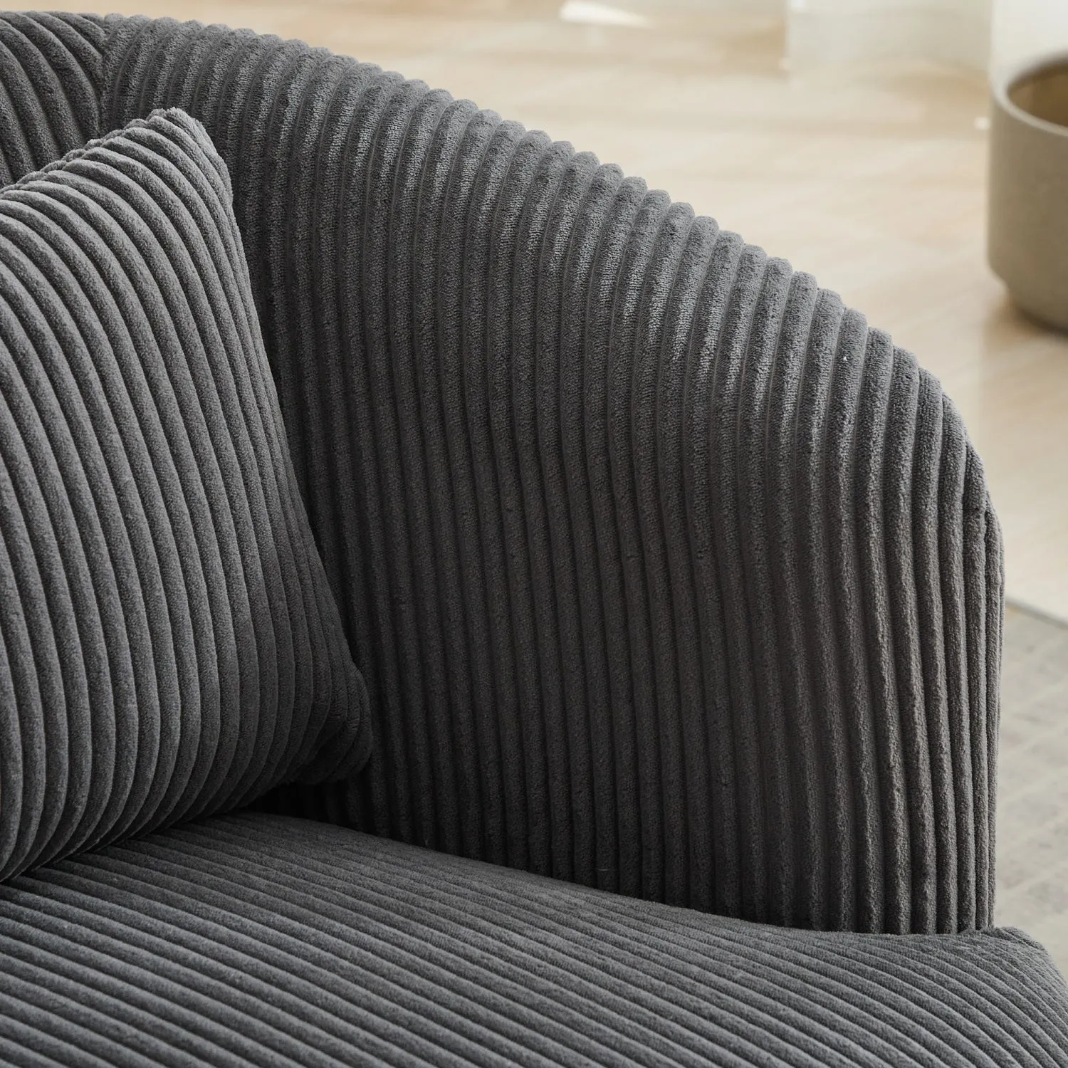 Streamdale 34" Corduroy Swivel Barrel Chair w/ Pillow - Charcoal