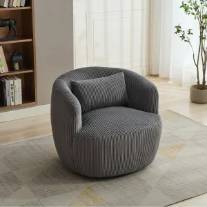 Streamdale 34" Corduroy Swivel Barrel Chair w/ Pillow - Charcoal