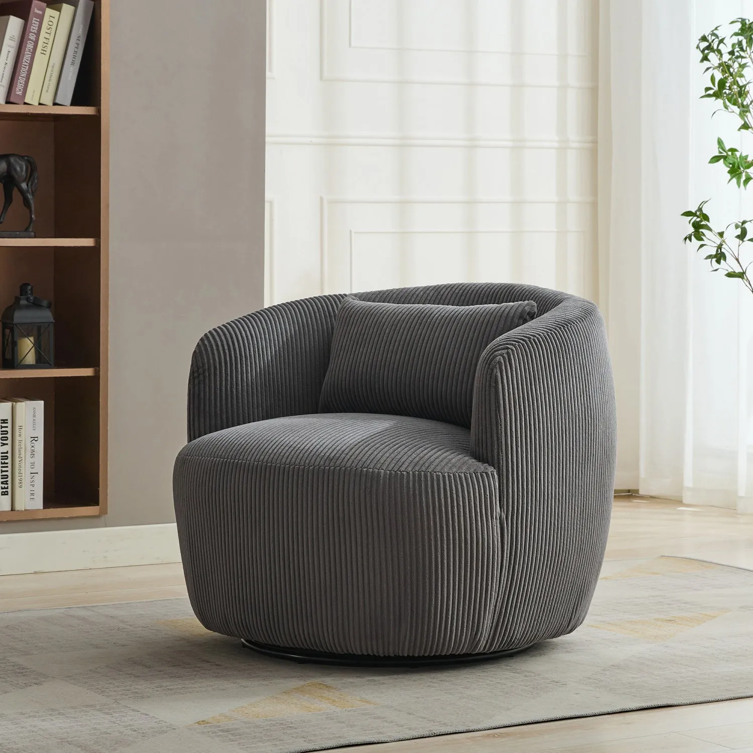 Streamdale 34" Corduroy Swivel Barrel Chair w/ Pillow - Charcoal