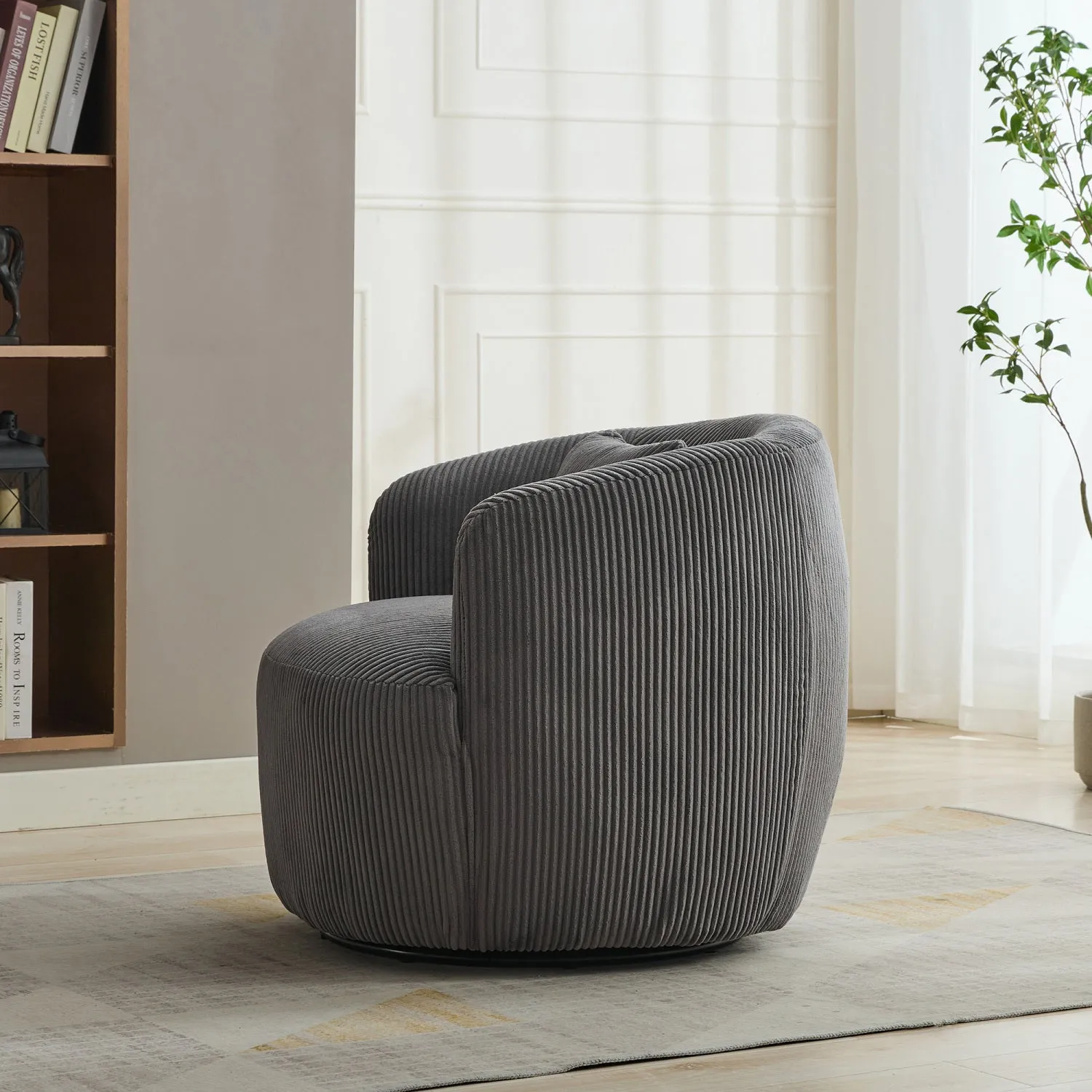 Streamdale 34" Corduroy Swivel Barrel Chair w/ Pillow - Charcoal
