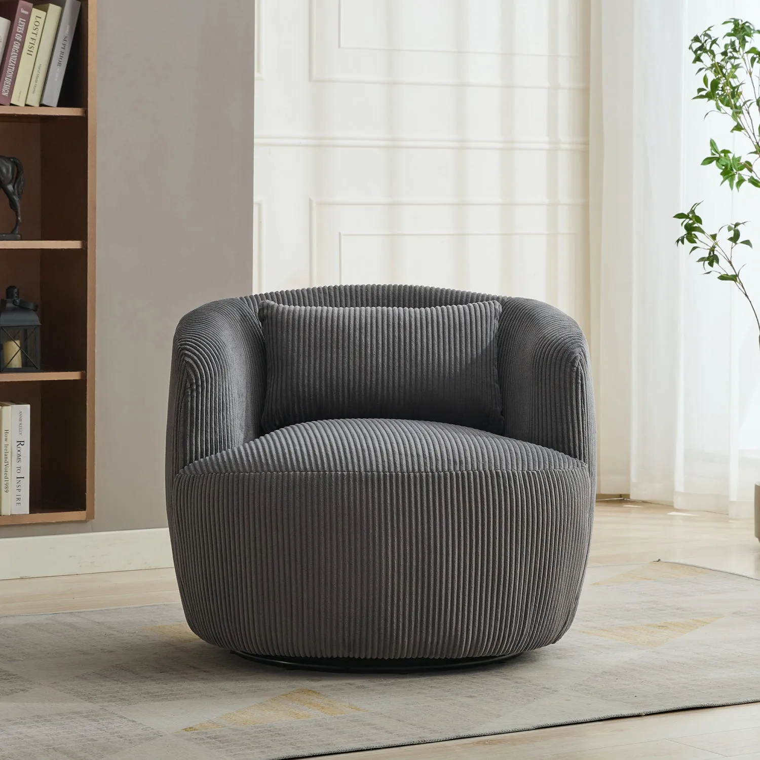 Streamdale 34" Corduroy Swivel Barrel Chair w/ Pillow - Charcoal