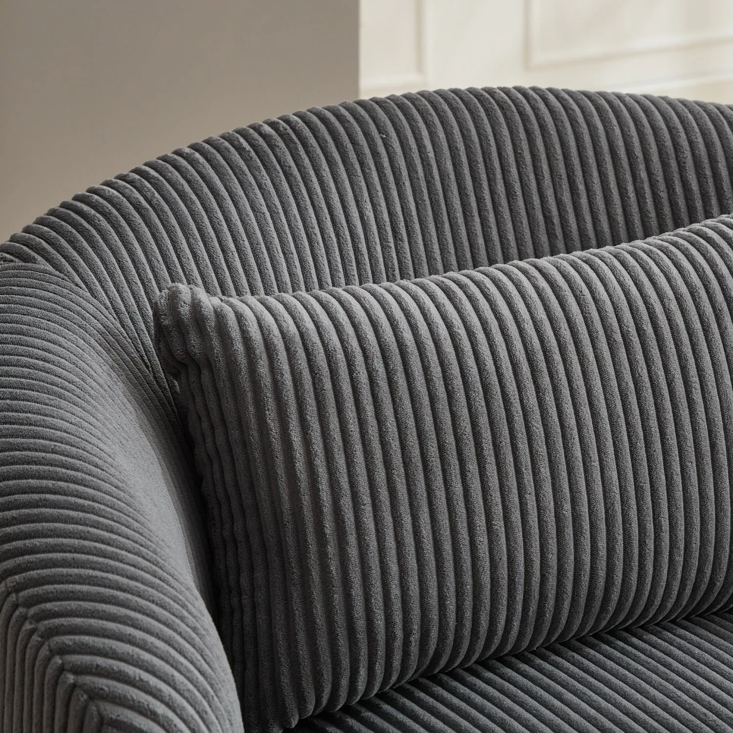 Streamdale 34" Corduroy Swivel Barrel Chair w/ Pillow - Charcoal