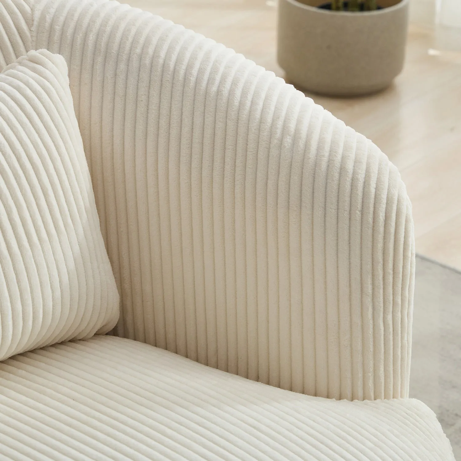 Streamdale 34" Wide Corduroy Swivel Barrel Chair with Pillow - Ivory