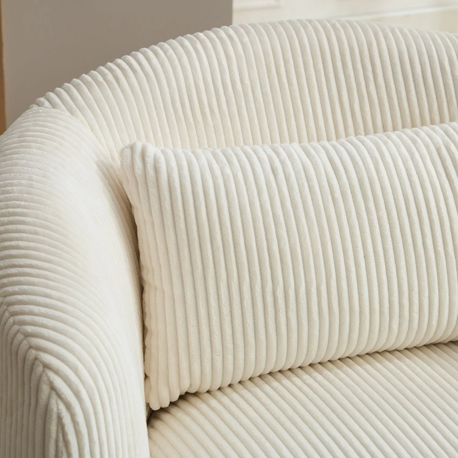 Streamdale 34" Wide Corduroy Swivel Barrel Chair with Pillow - Ivory