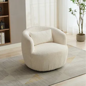 Streamdale 34" Wide Corduroy Swivel Barrel Chair with Pillow - Ivory