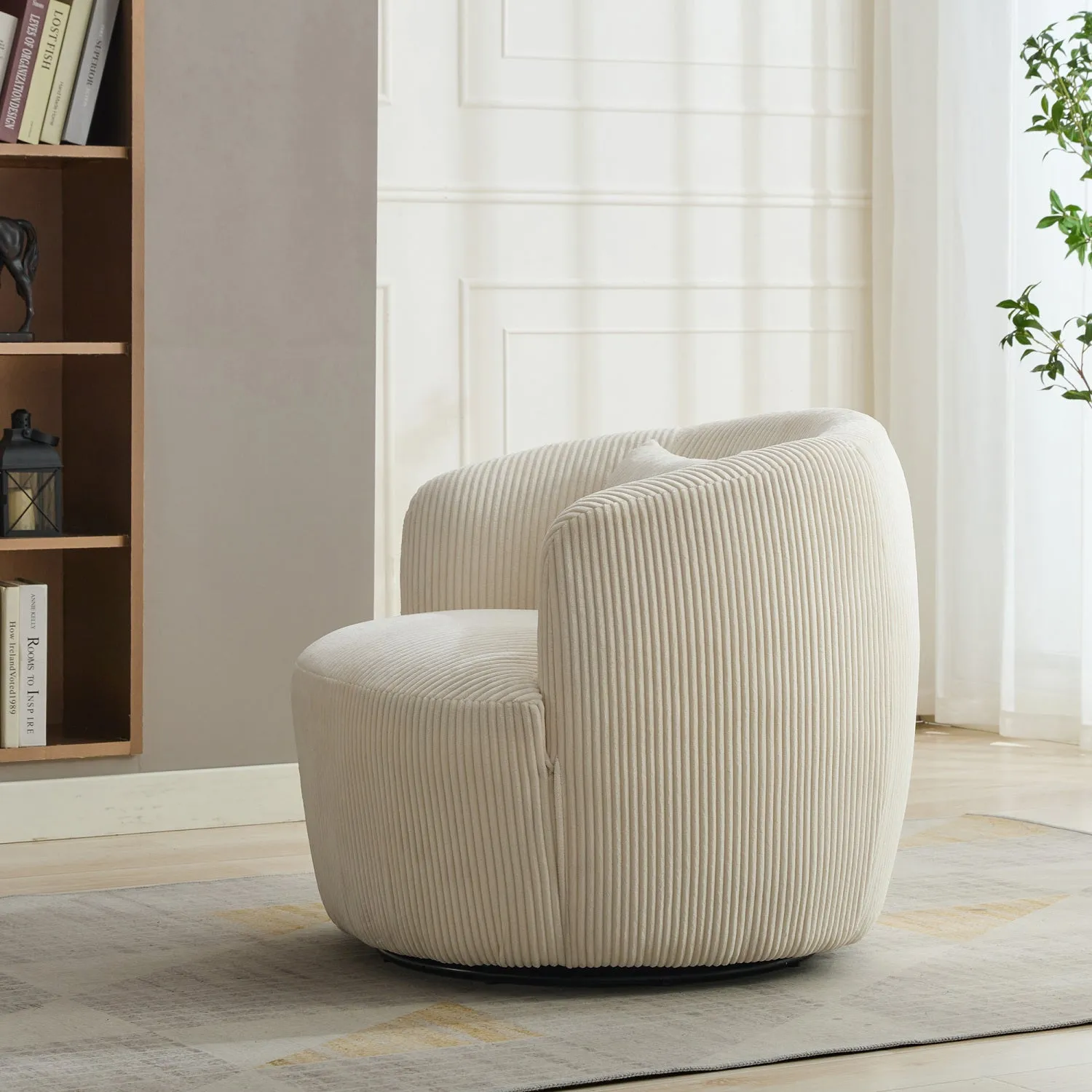 Streamdale 34" Wide Corduroy Swivel Barrel Chair with Pillow - Ivory