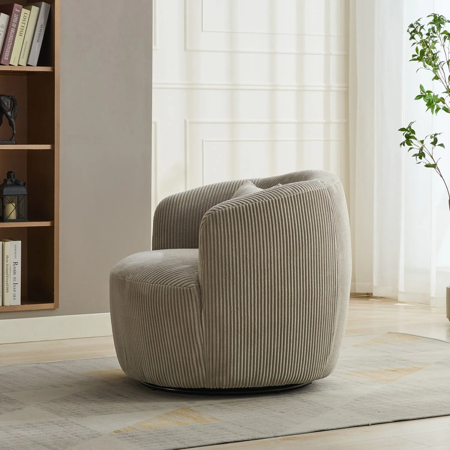 Streamdale 34" Wide Corduroy Swivel Barrel Chair with Pillow - Light Gray