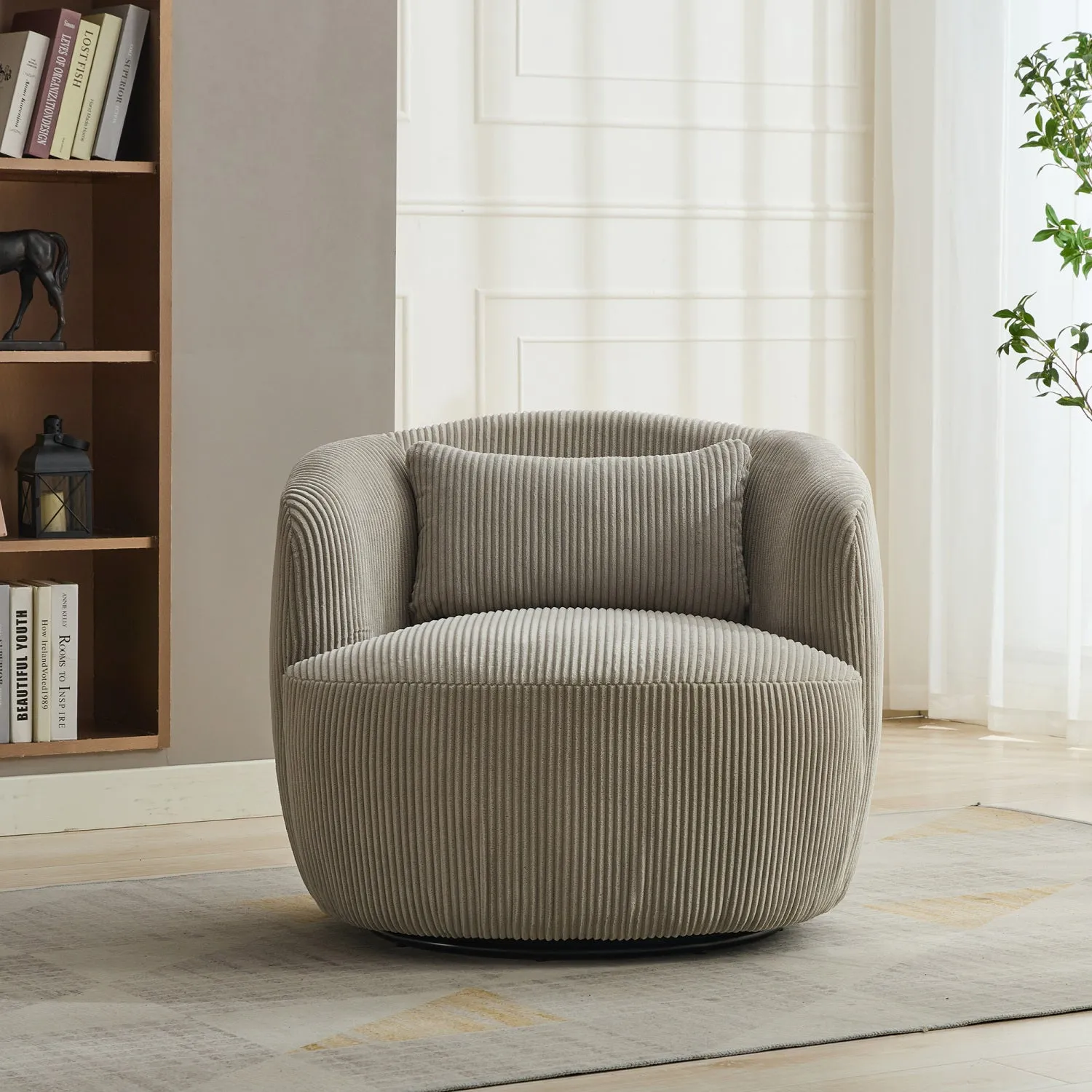 Streamdale 34" Wide Corduroy Swivel Barrel Chair with Pillow - Light Gray