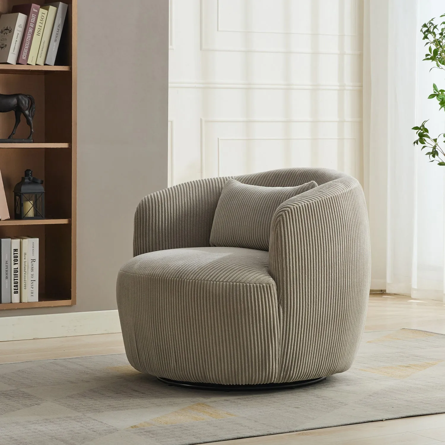 Streamdale 34" Wide Corduroy Swivel Barrel Chair with Pillow - Light Gray