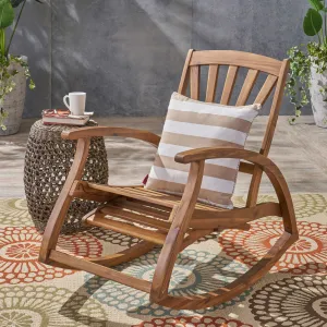 Streamdale All-Weather Acacia Wood Rocking Chair with Retractable Footrest