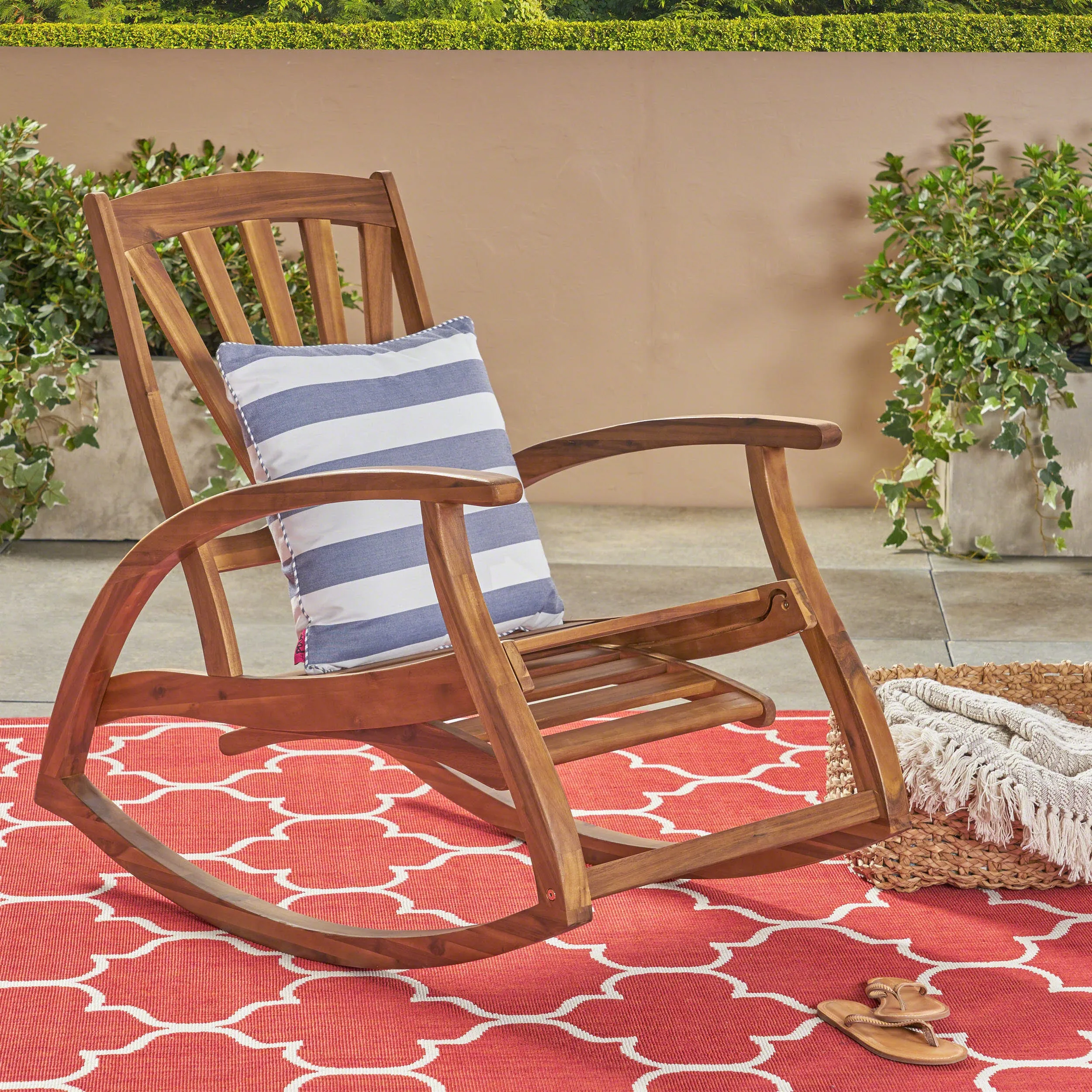 Streamdale All-Weather Acacia Wood Rocking Chair with Retractable Footrest