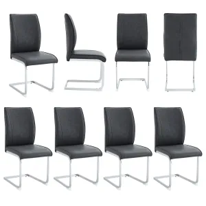 Streamdale Arch Back Gray PU Dining Chairs - Set of 8, Silver Legs