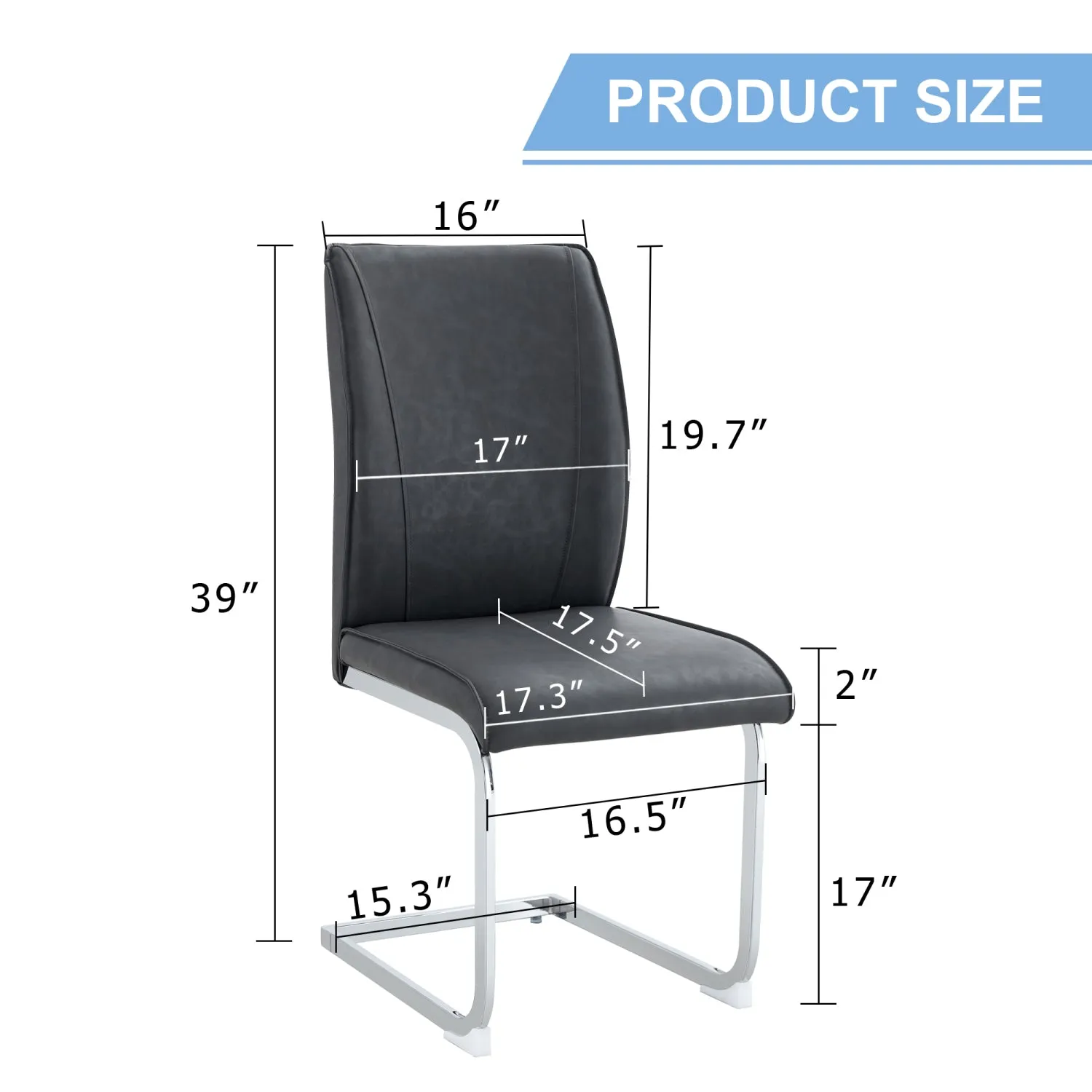 Streamdale Arch Back Gray PU Dining Chairs - Set of 8, Silver Legs