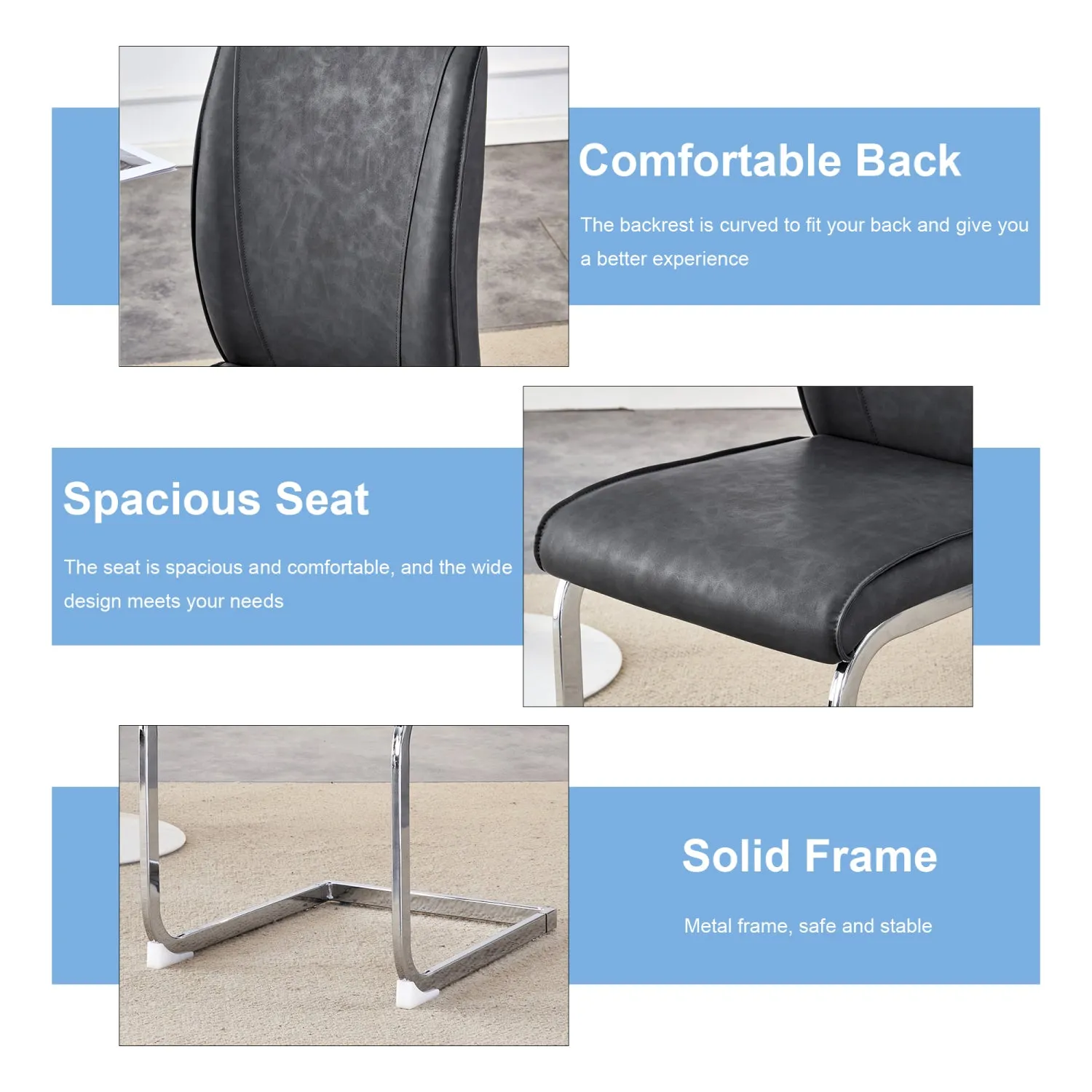 Streamdale Arch Back Gray PU Dining Chairs - Set of 8, Silver Legs
