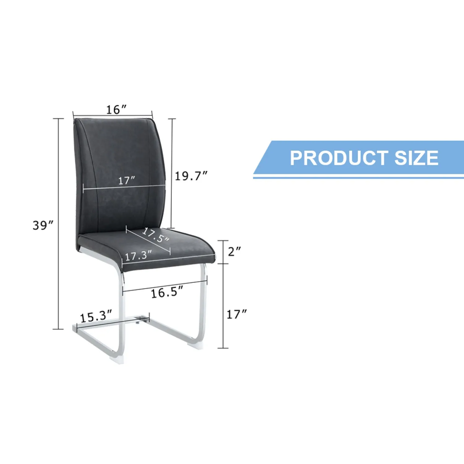 Streamdale Arch Back Gray PU Dining Chairs - Set of 8, Silver Legs