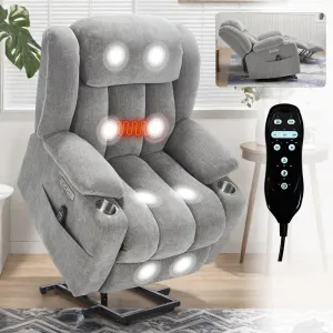 Streamdale Chenille Power Lift Recliner, Massage & Heat, USB, Cup Holders, Grey